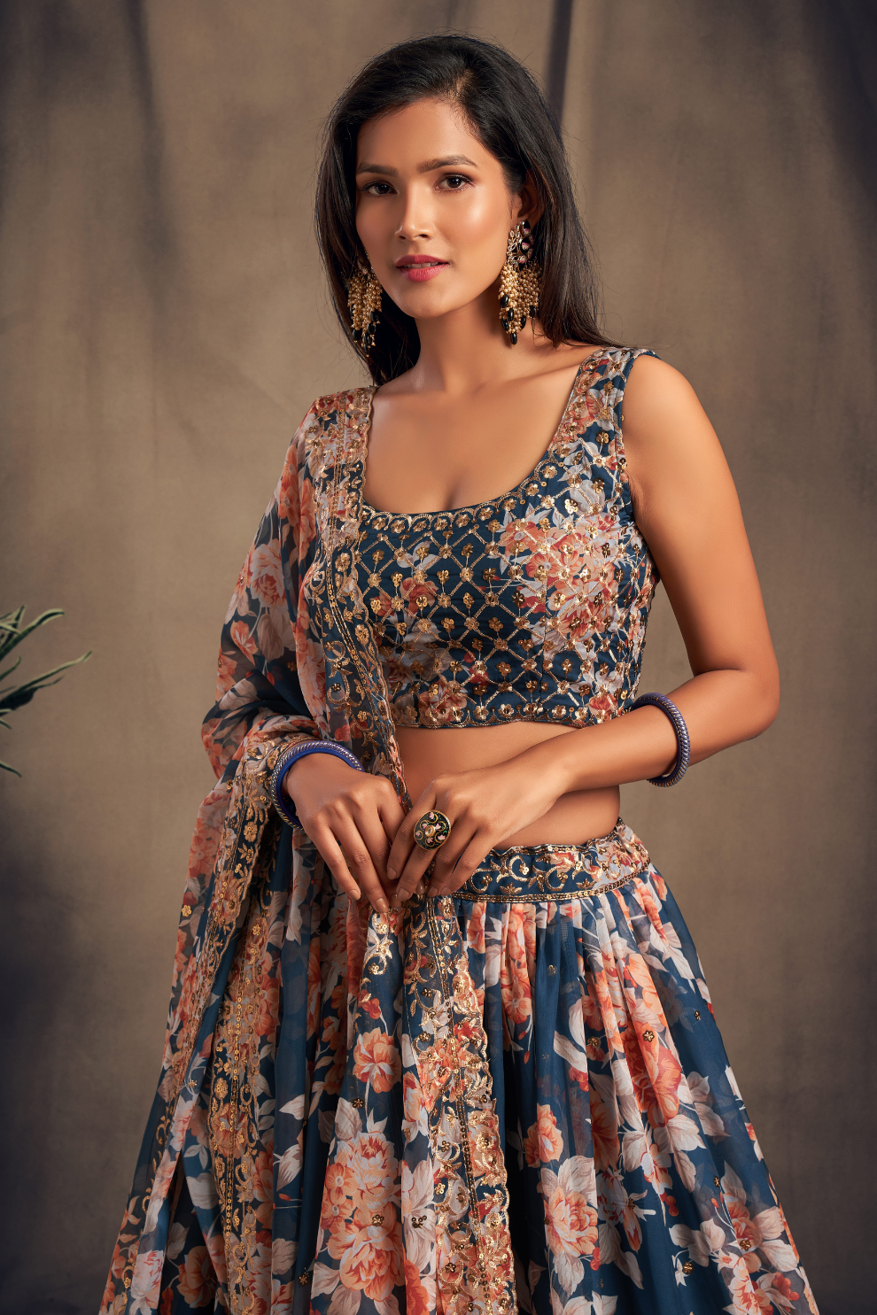 Bridal Organza Lehenga Choli with Detailed Floral Embroidery