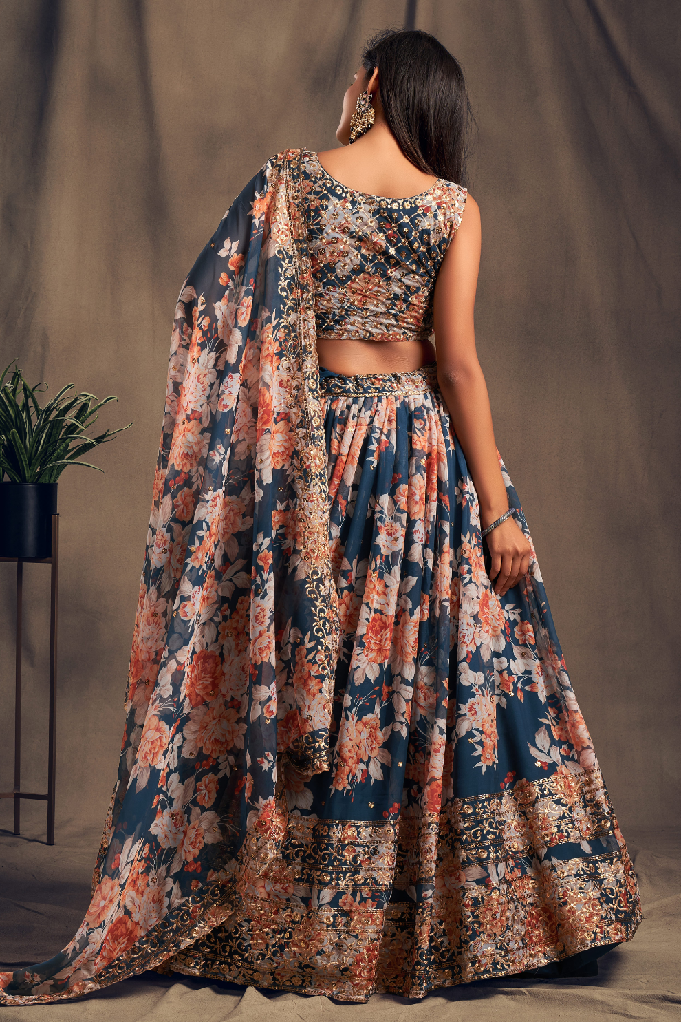 Bridal Organza Lehenga Choli with Detailed Floral Embroidery
