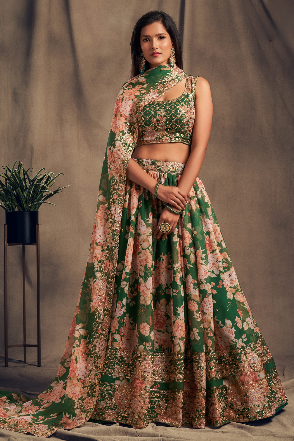 Bridal Organza Lehenga Choli with Detailed Floral Embroidery