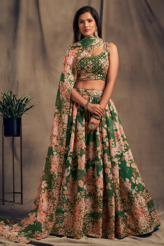 Bridal Organza Lehenga Choli with Detailed Floral Embroidery