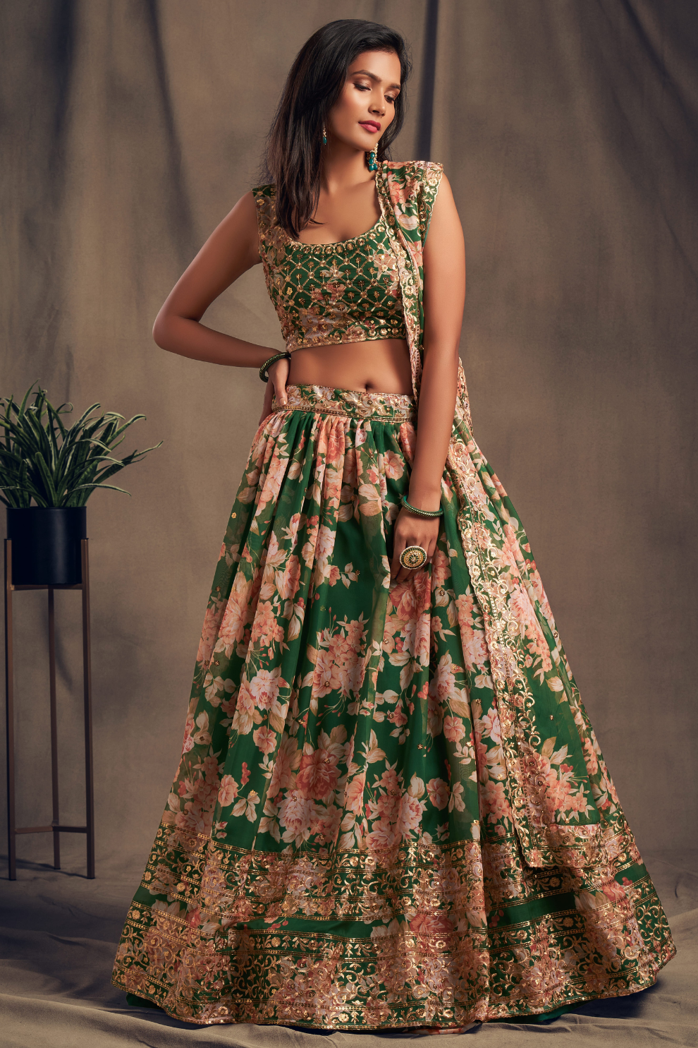 Bridal Organza Lehenga Choli with Detailed Floral Embroidery