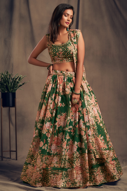 Bridal Organza Lehenga Choli with Detailed Floral Embroidery