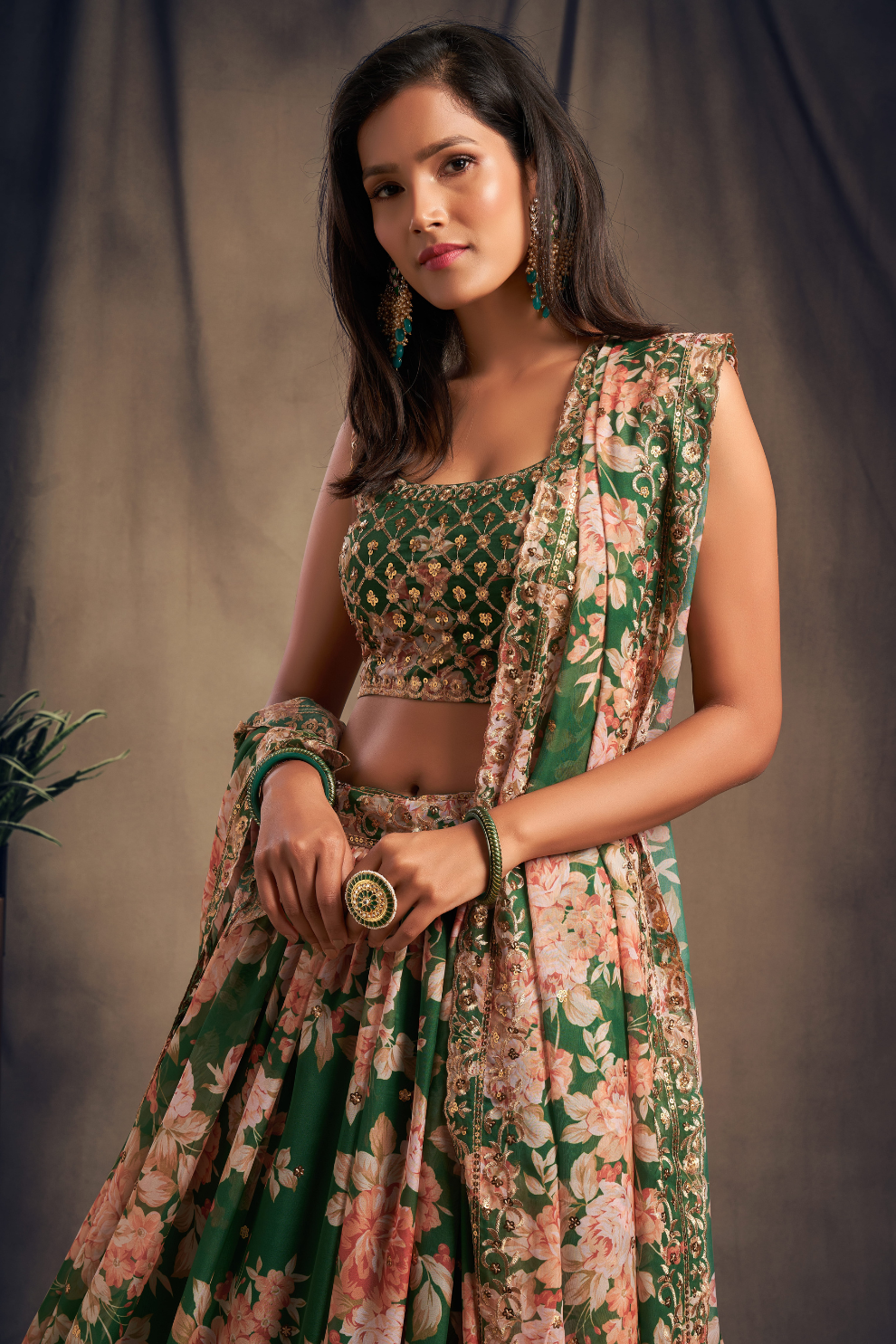 Bridal Organza Lehenga Choli with Detailed Floral Embroidery