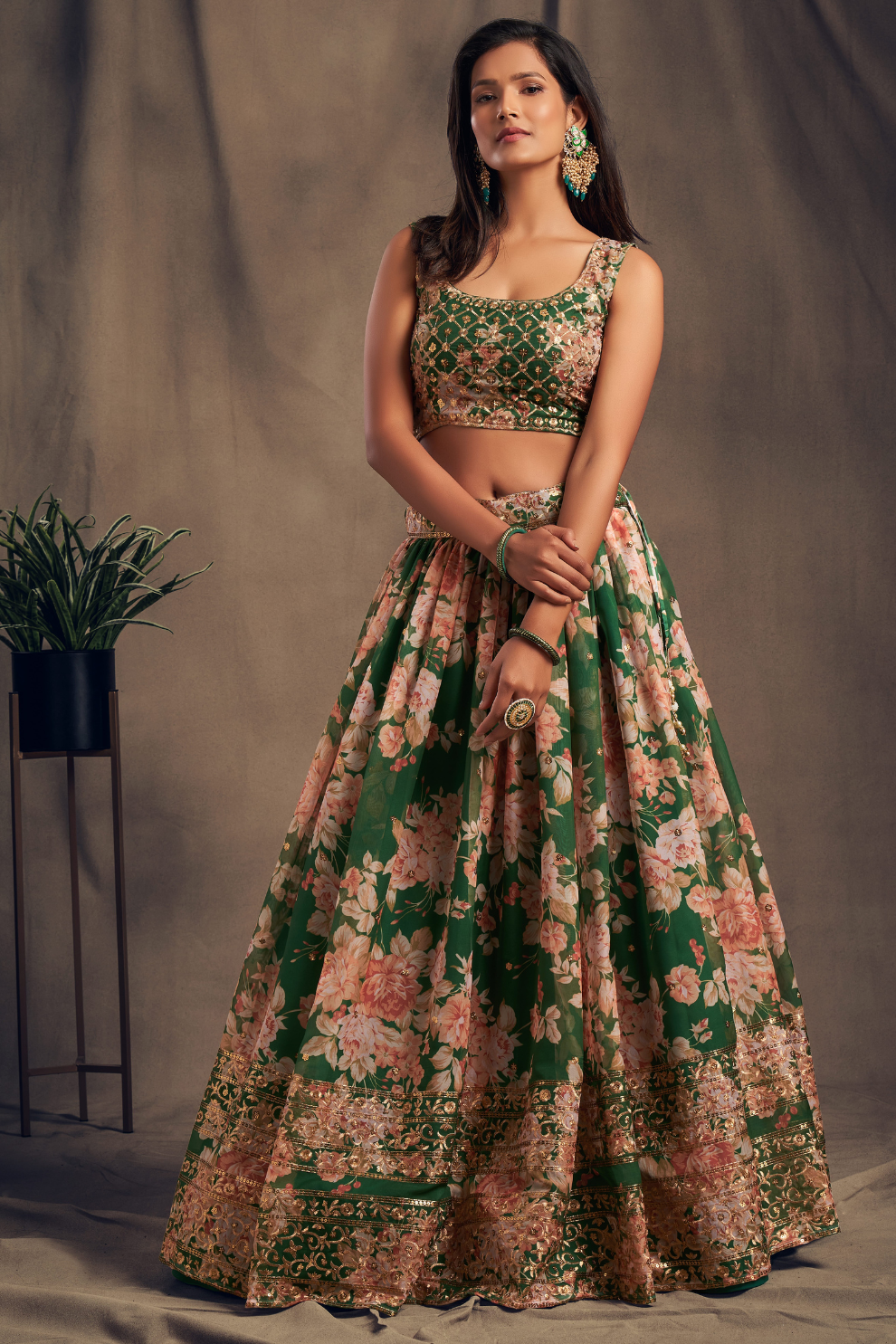 Bridal Organza Lehenga Choli with Detailed Floral Embroidery