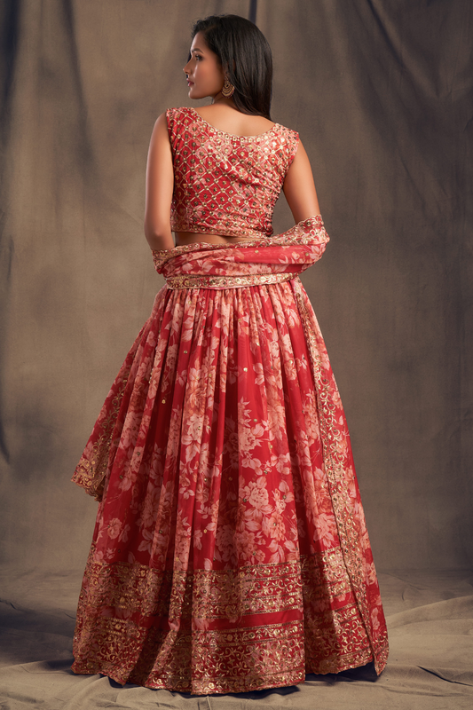 Bridal Organza Lehenga Choli with Detailed Floral Embroidery