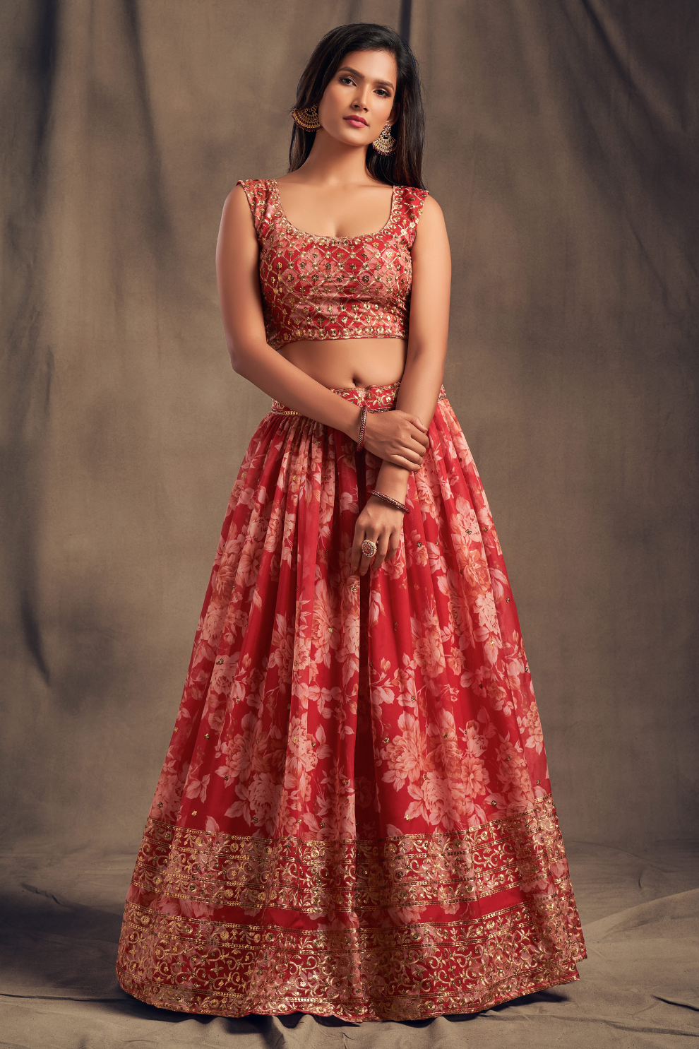 Bridal Organza Lehenga Choli with Detailed Floral Embroidery