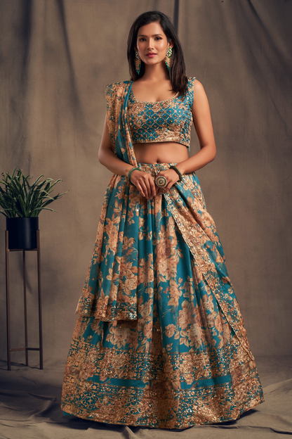 Bridal Organza Lehenga Choli with Detailed Floral Embroidery