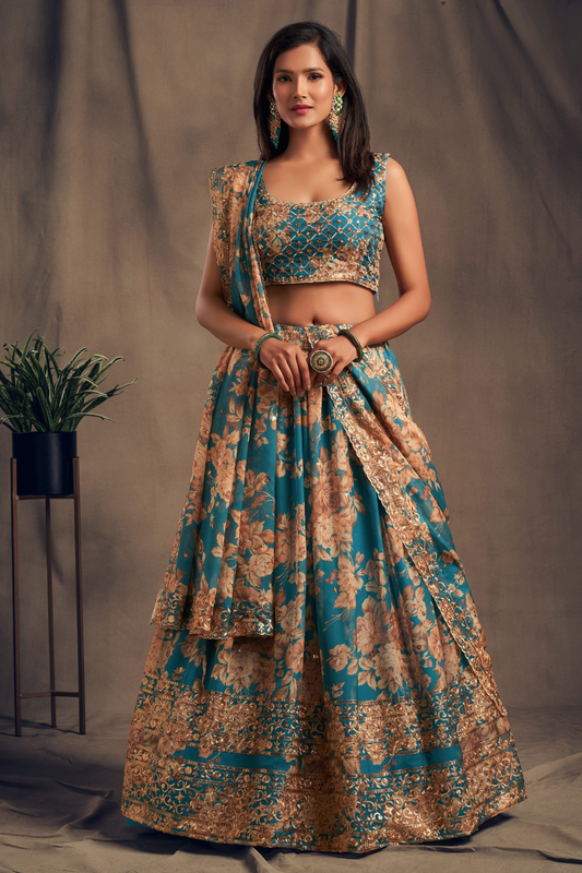 Bridal Organza Lehenga Choli with Detailed Floral Embroidery