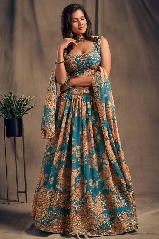 Bridal Organza Lehenga Choli with Detailed Floral Embroidery
