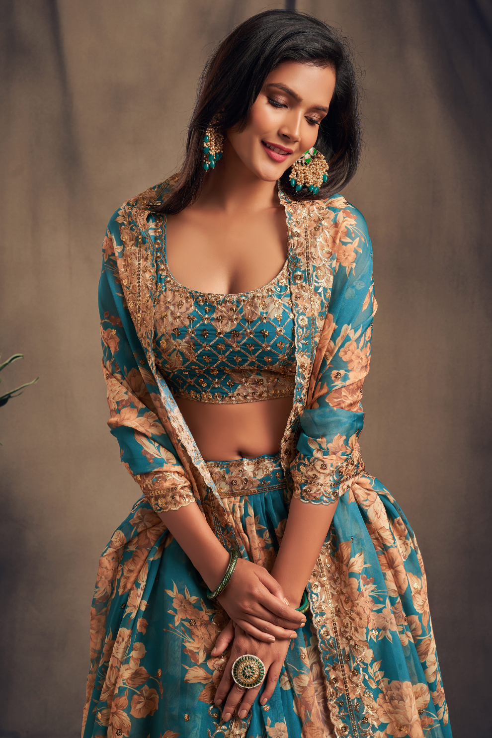 Bridal Organza Lehenga Choli with Detailed Floral Embroidery