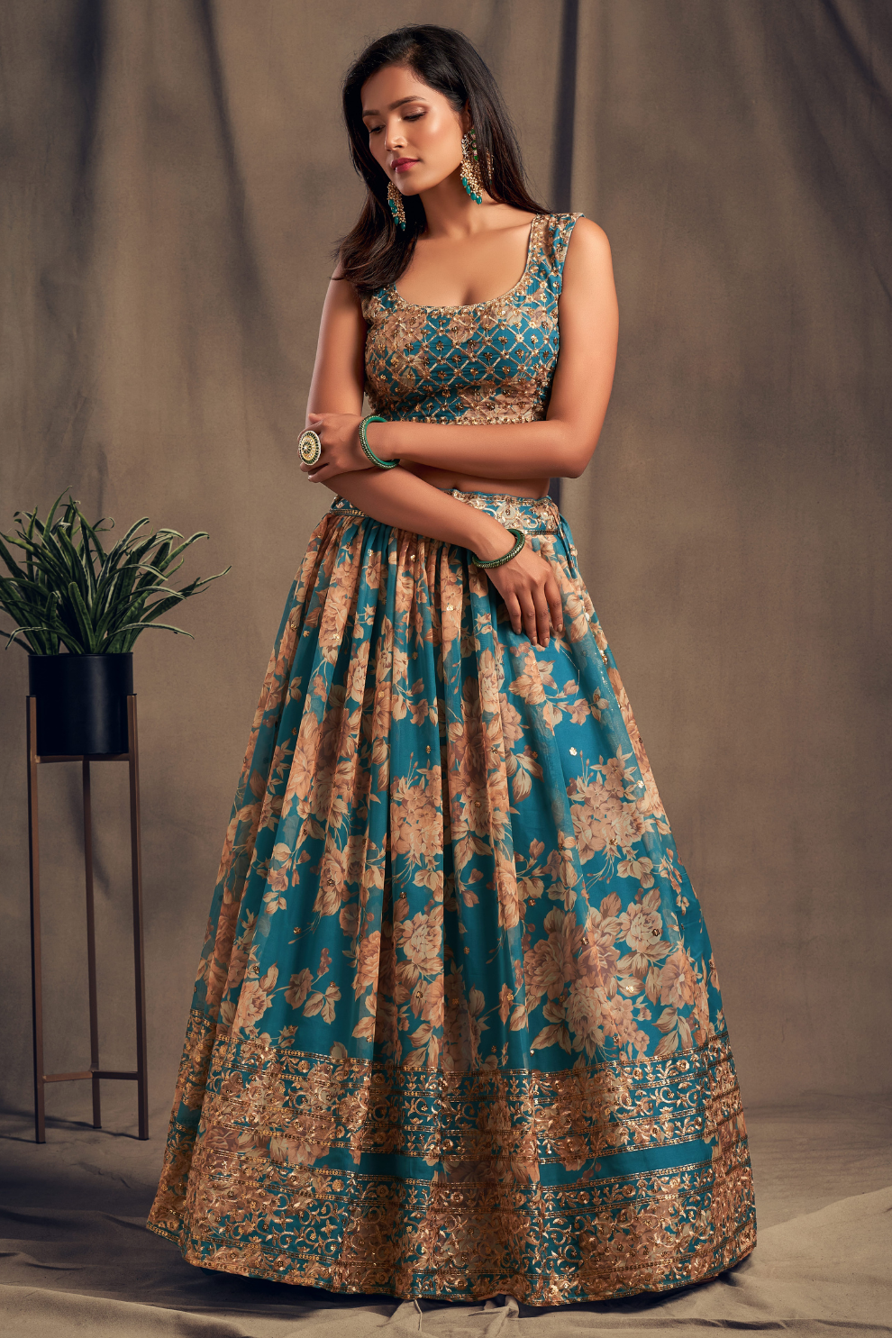 Bridal Organza Lehenga Choli with Detailed Floral Embroidery