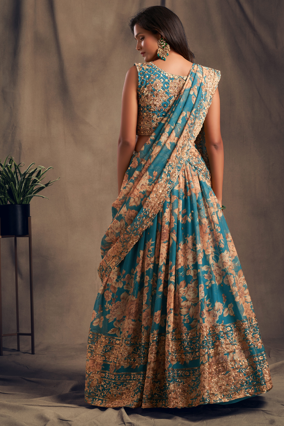 Bridal Organza Lehenga Choli with Detailed Floral Embroidery