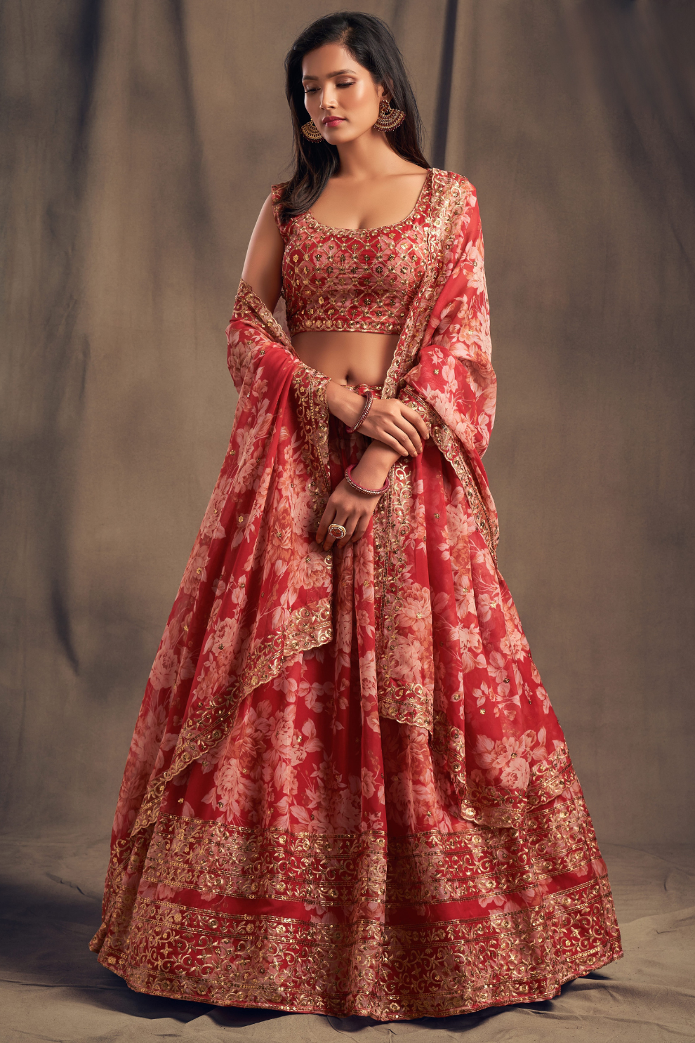 Bridal Organza Lehenga Choli with Detailed Floral Embroidery