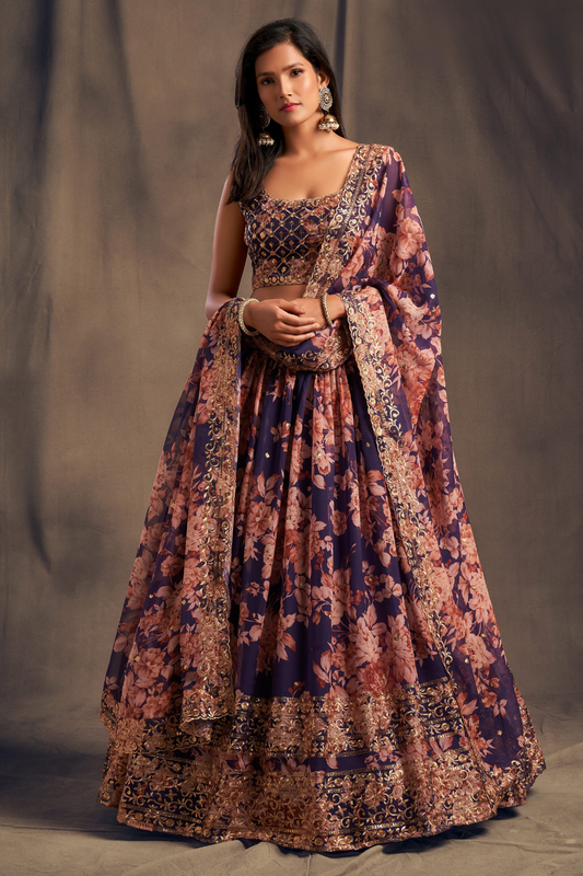 Bridal Organza Lehenga Choli with Detailed Floral Embroidery