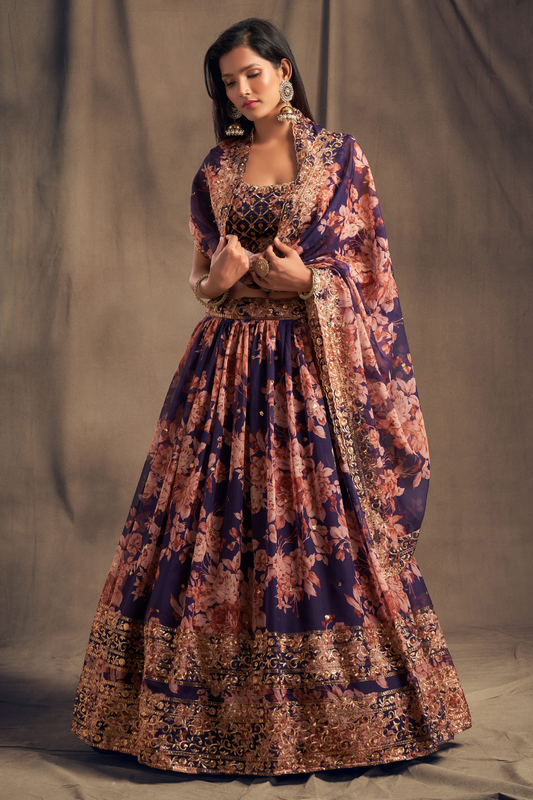 Bridal Organza Lehenga Choli with Detailed Floral Embroidery