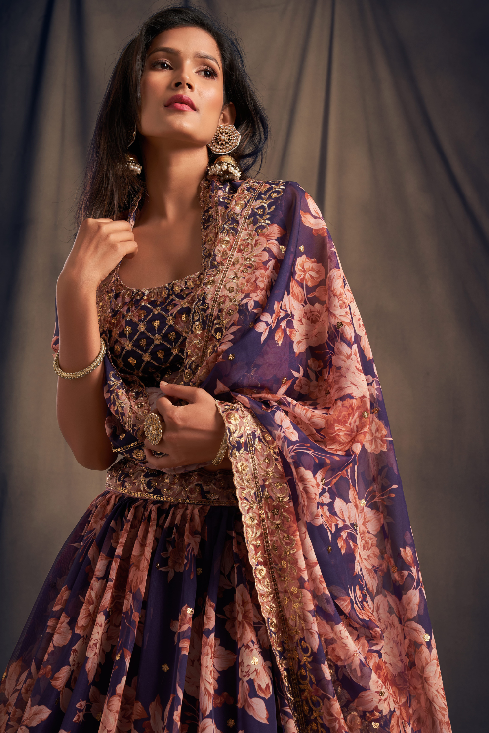 Bridal Organza Lehenga Choli with Detailed Floral Embroidery
