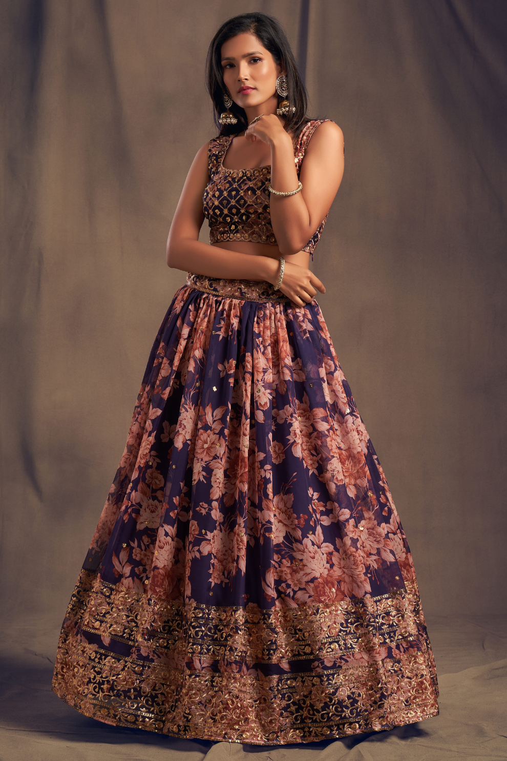 Bridal Organza Lehenga Choli with Detailed Floral Embroidery