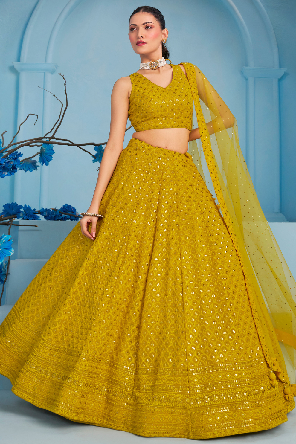 Elegant Wedding Wear Lehenga Choli with Intricate Georgette Embroidery