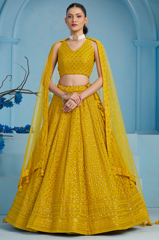 Elegant Wedding Wear Lehenga Choli with Intricate Georgette Embroidery