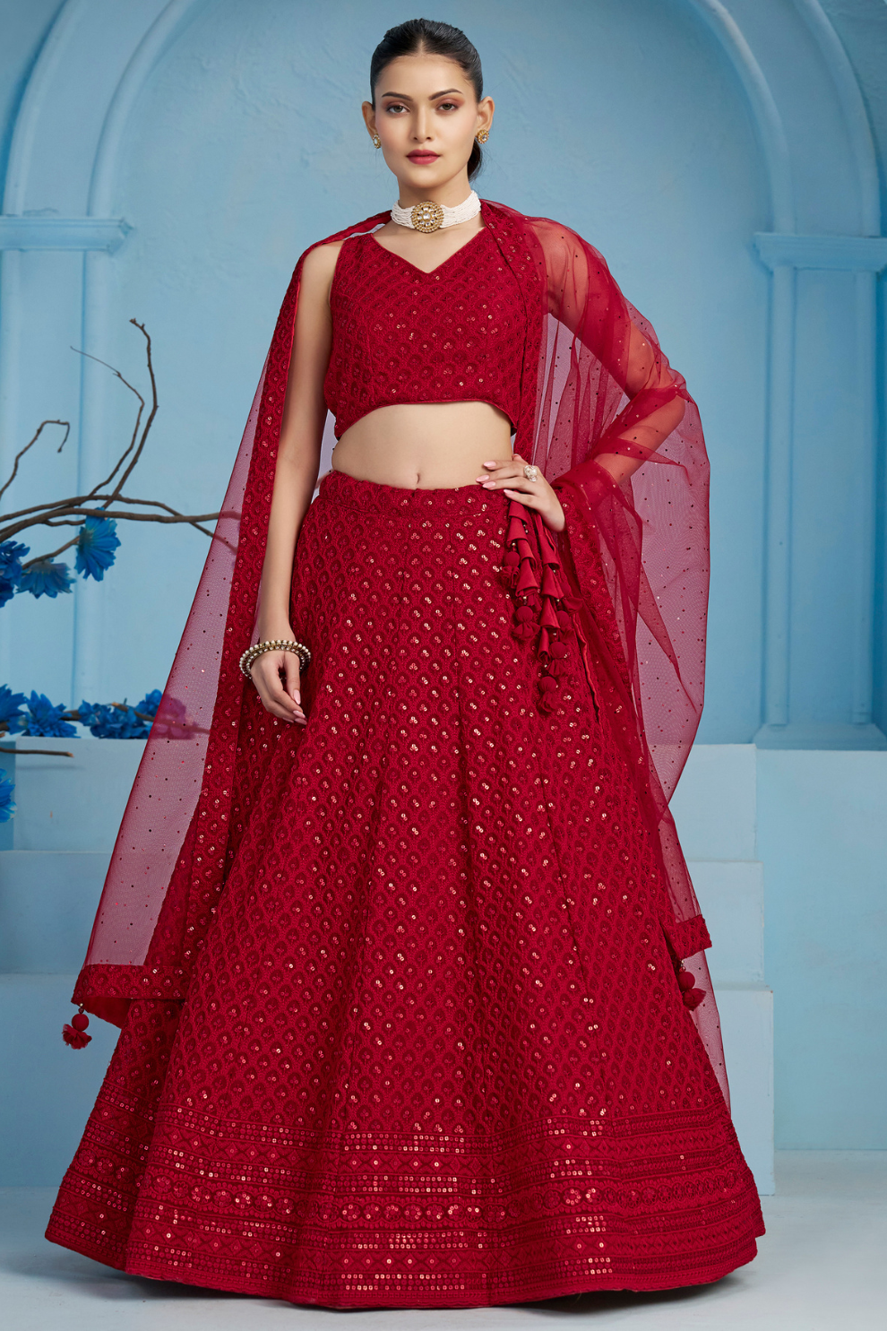 Elegant Wedding Wear Lehenga Choli with Intricate Georgette Embroidery