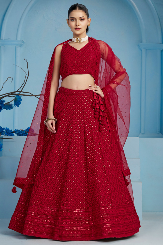 Elegant Wedding Wear Lehenga Choli with Intricate Georgette Embroidery