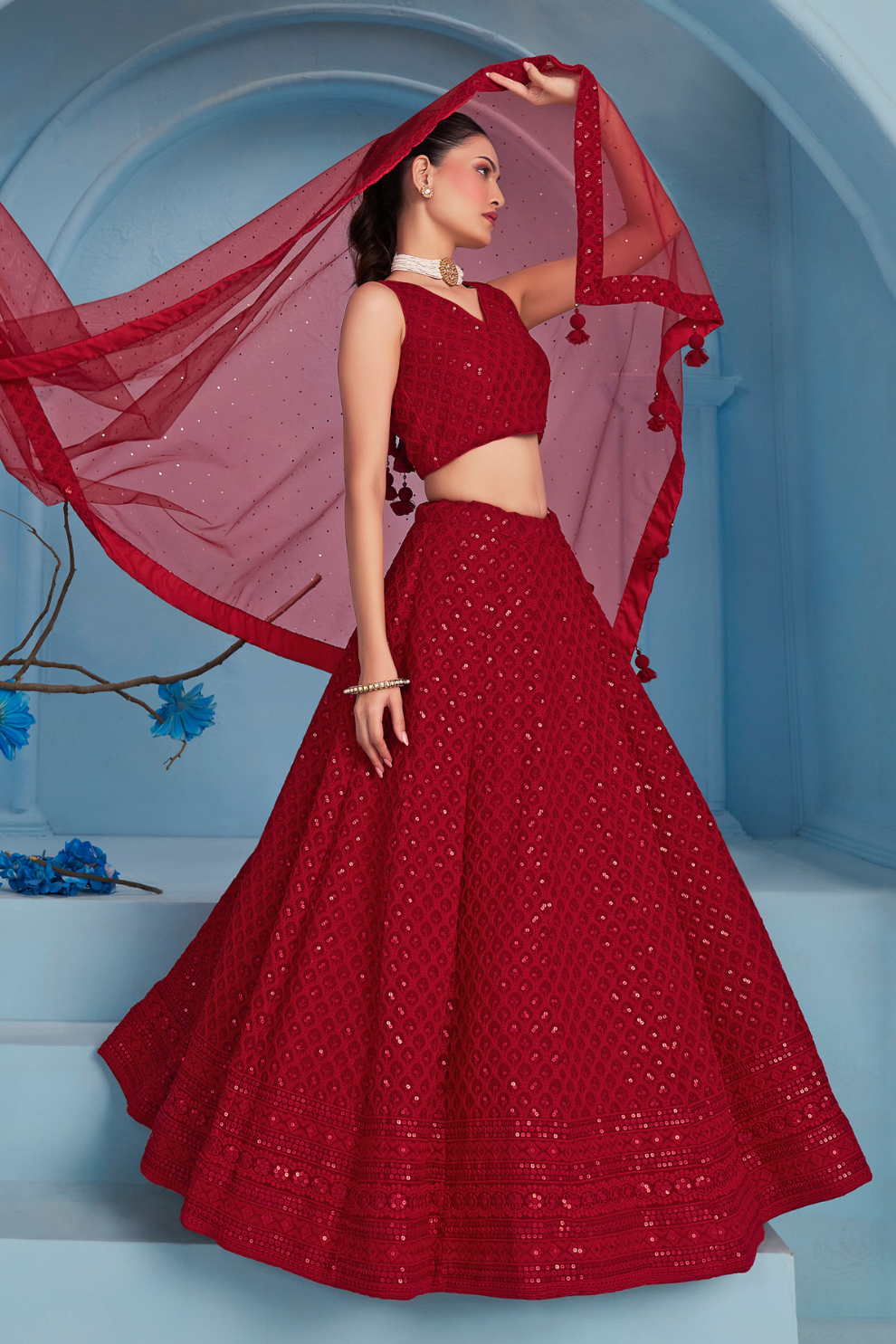 Elegant Wedding Wear Lehenga Choli with Intricate Georgette Embroidery