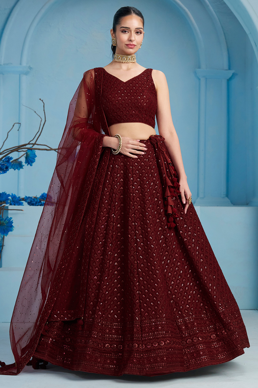 Elegant Wedding Wear Lehenga Choli with Intricate Georgette Embroidery