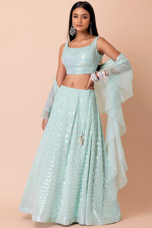 Graceful Zari & Sequins Embroidered Lehenga for Festive Occasions