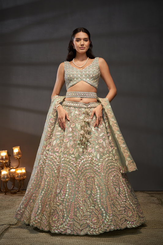 Designer Net Lehenga Choli with Elegant Embroidery