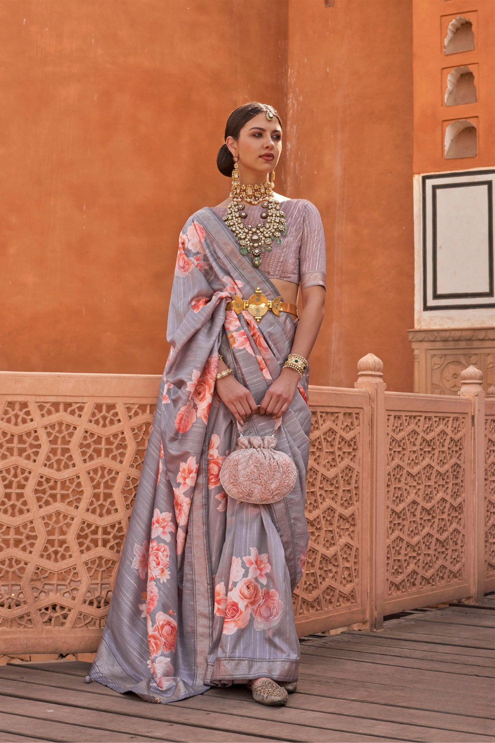 Banarasi Printed Silk Saree with Traditional Zari Highlights