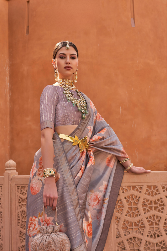 Banarasi Printed Silk Saree with Traditional Zari Highlights