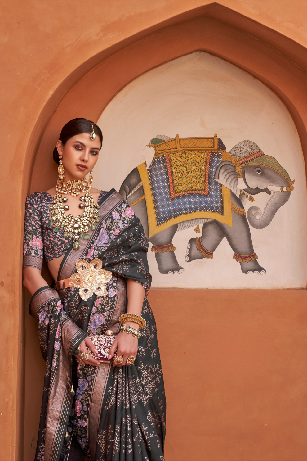 Banarasi Printed Silk Saree with Traditional Zari Highlights