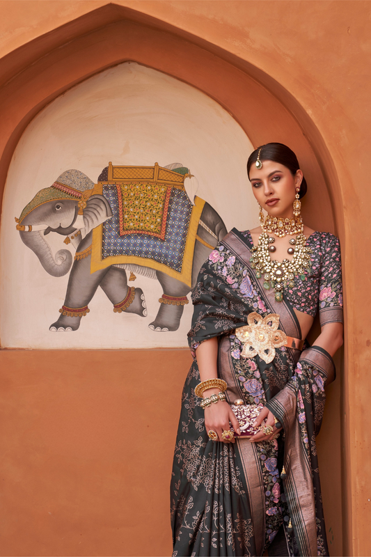 Banarasi Printed Silk Saree with Traditional Zari Highlights