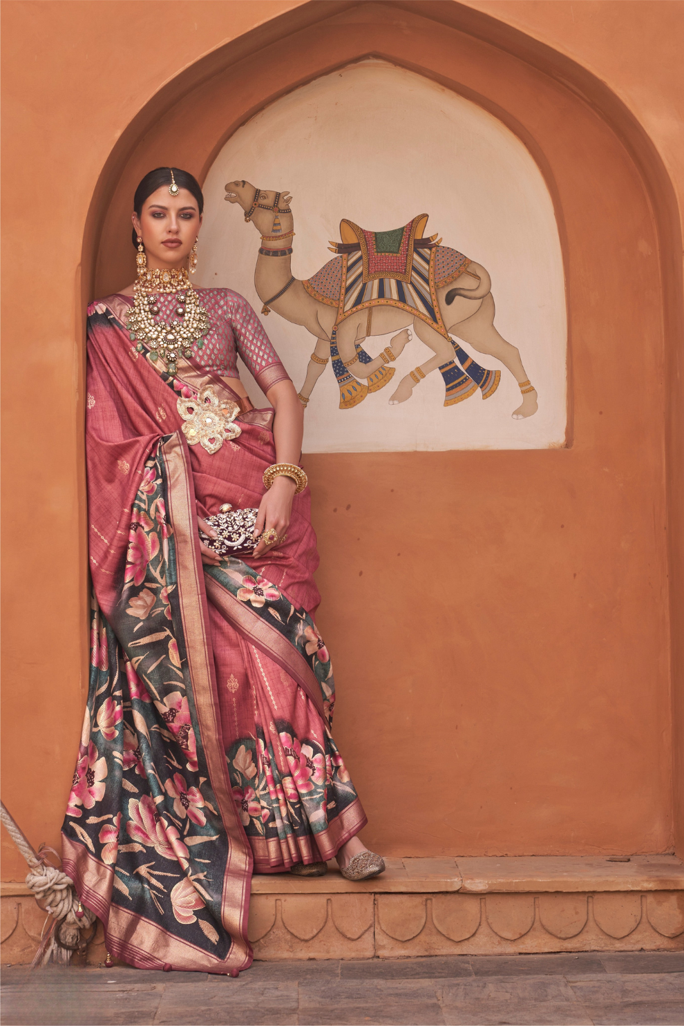 Banarasi Printed Silk Saree with Traditional Zari Highlights