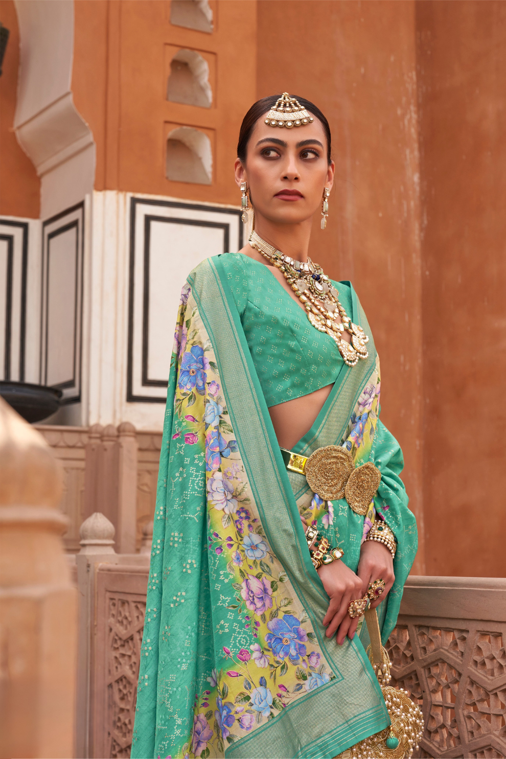 Banarasi Printed Silk Saree with Traditional Zari Highlights