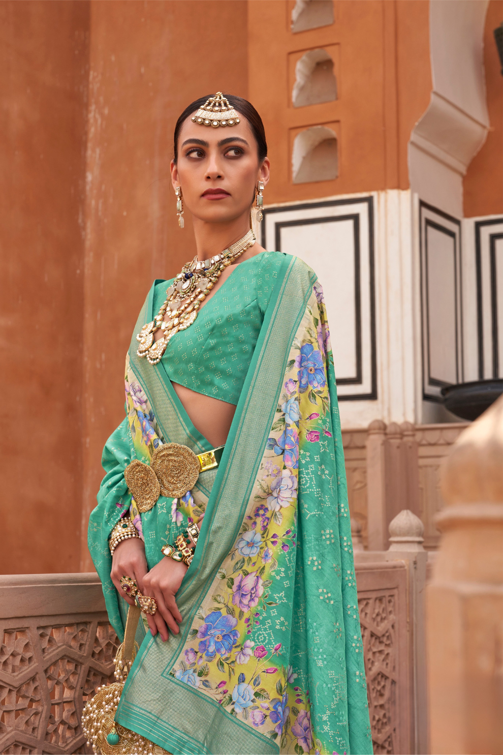 Banarasi Printed Silk Saree with Traditional Zari Highlights