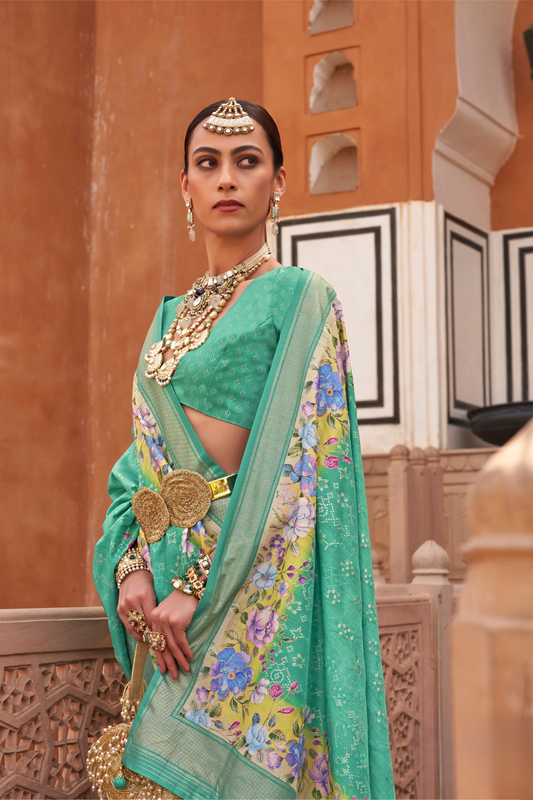 Banarasi Printed Silk Saree with Traditional Zari Highlights