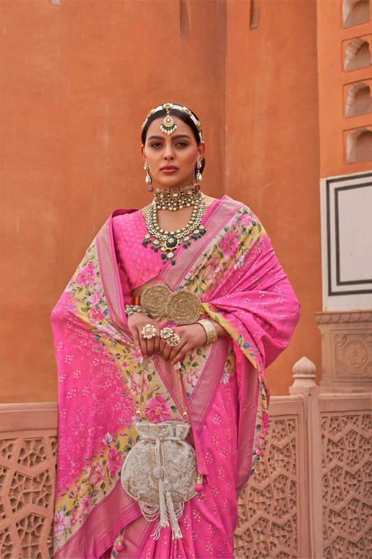 Banarasi Printed Silk Saree with Traditional Zari Highlights