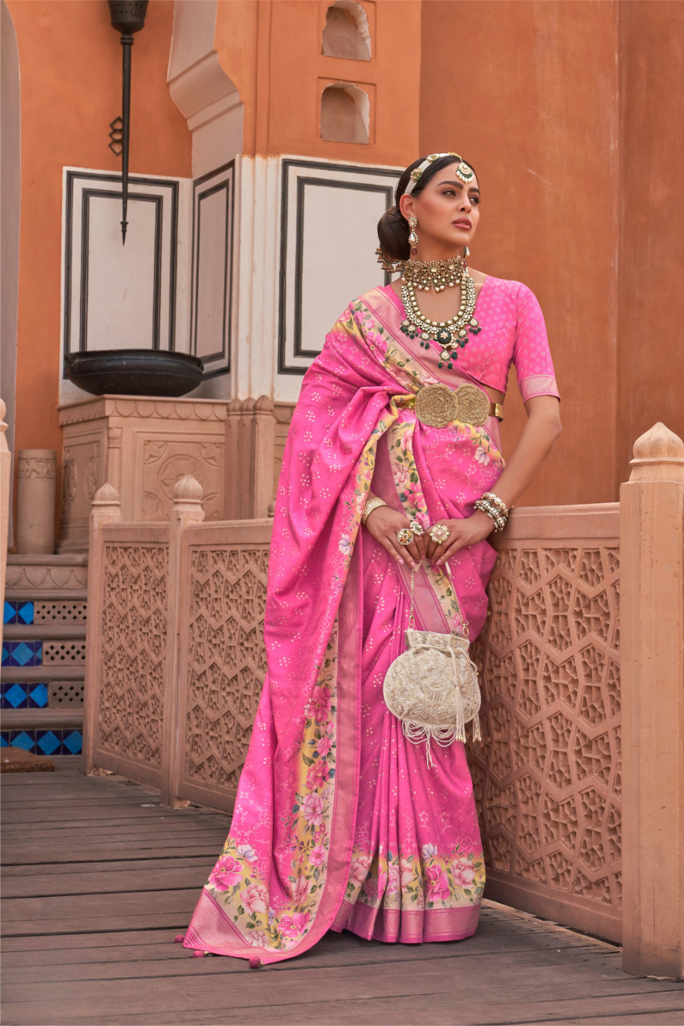 Banarasi Printed Silk Saree with Traditional Zari Highlights