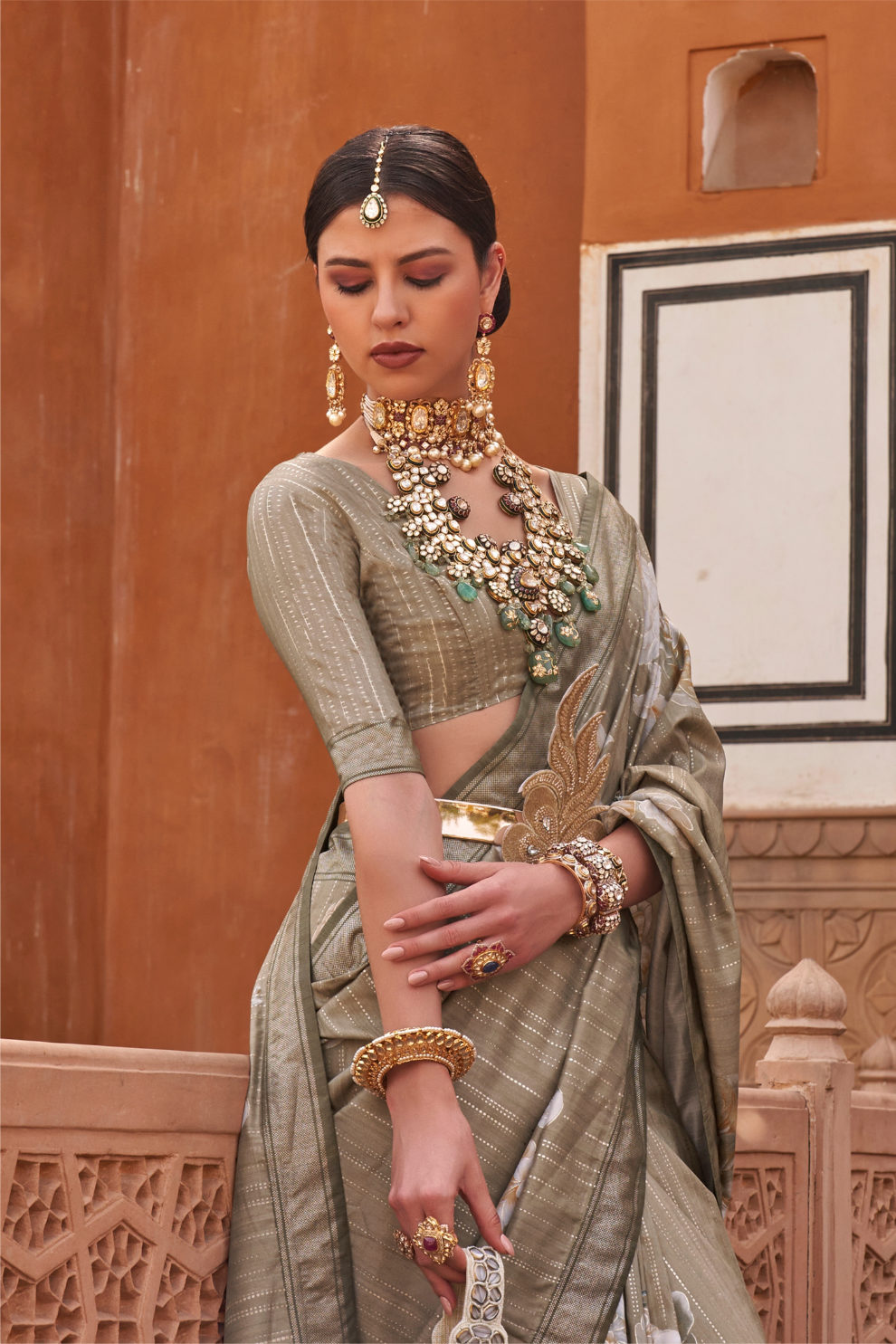 Banarasi Printed Silk Saree with Traditional Zari Highlights