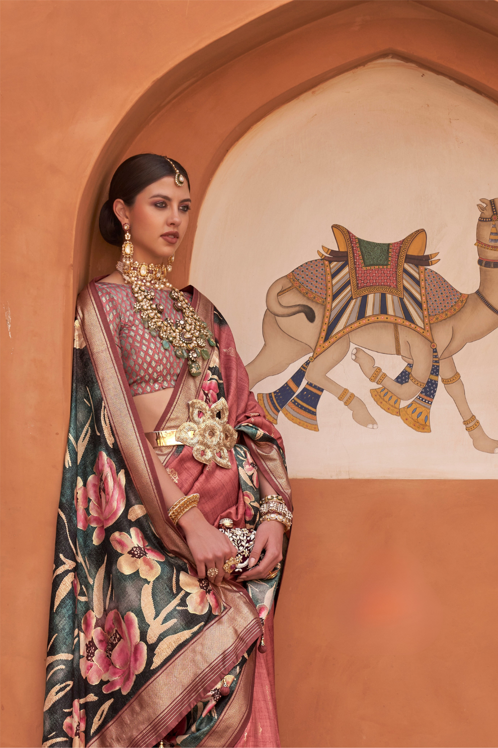 Banarasi Printed Silk Saree with Traditional Zari Highlights