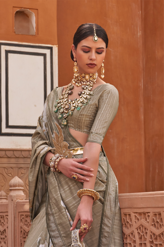 Banarasi Printed Silk Saree with Traditional Zari Highlights