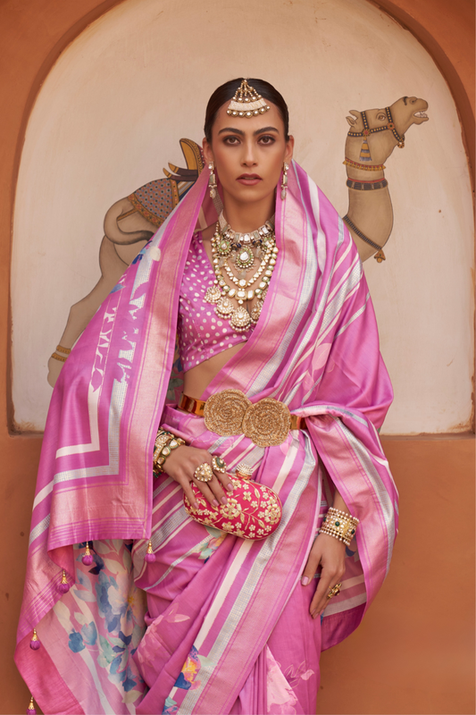 Banarasi Printed Silk Saree with Traditional Zari Highlights