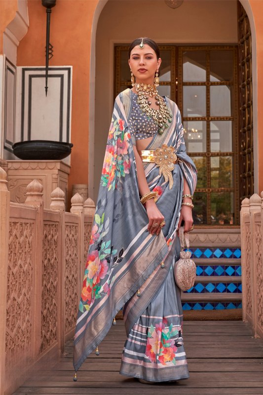 Banarasi Printed Silk Saree with Traditional Zari Highlights