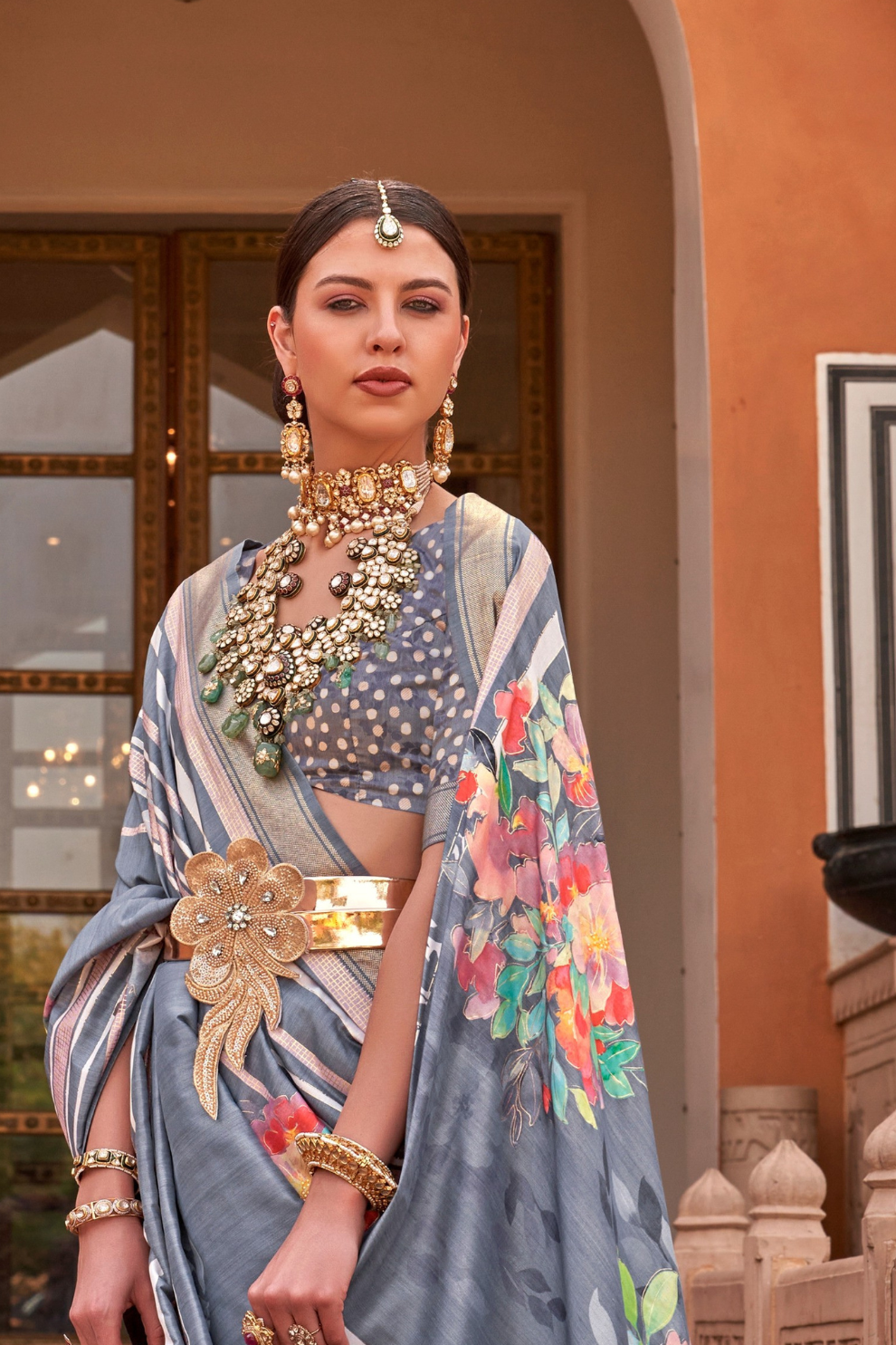 Banarasi Printed Silk Saree with Traditional Zari Highlights
