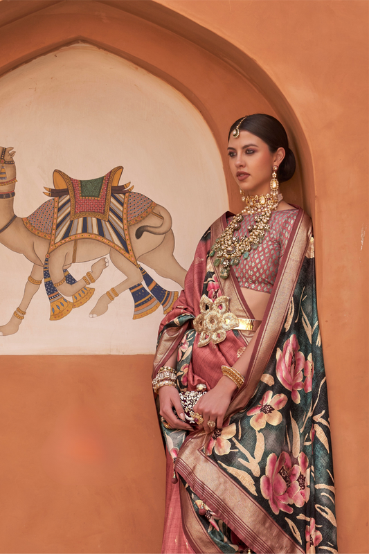 Banarasi Printed Silk Saree with Traditional Zari Highlights