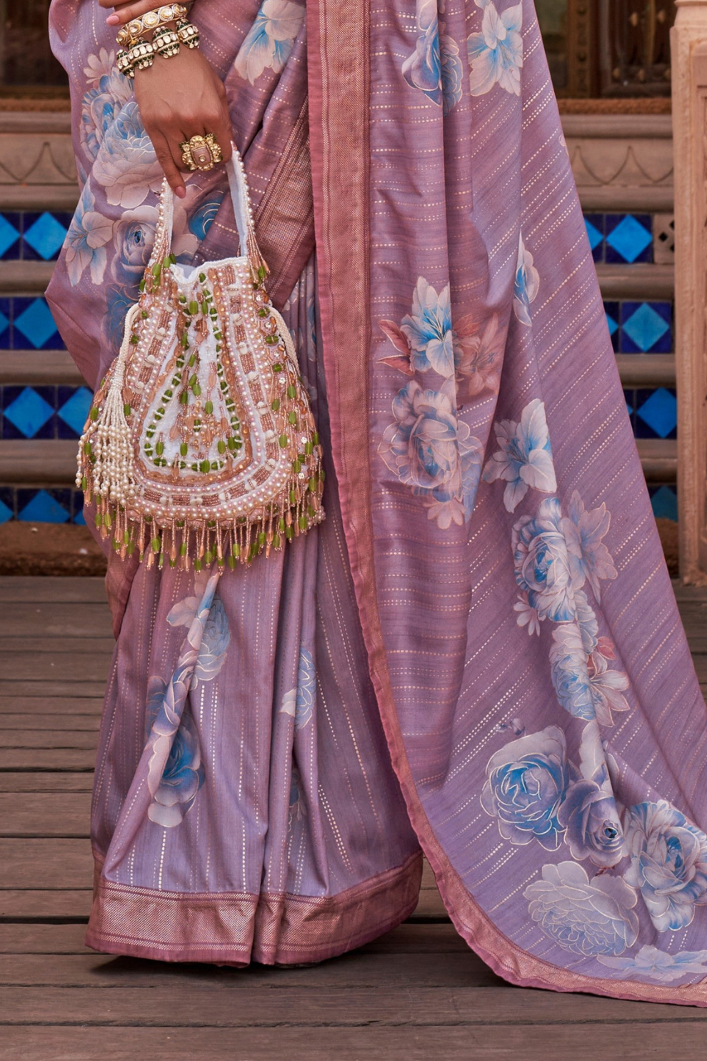 Banarasi Printed Silk Saree with Traditional Zari Highlights