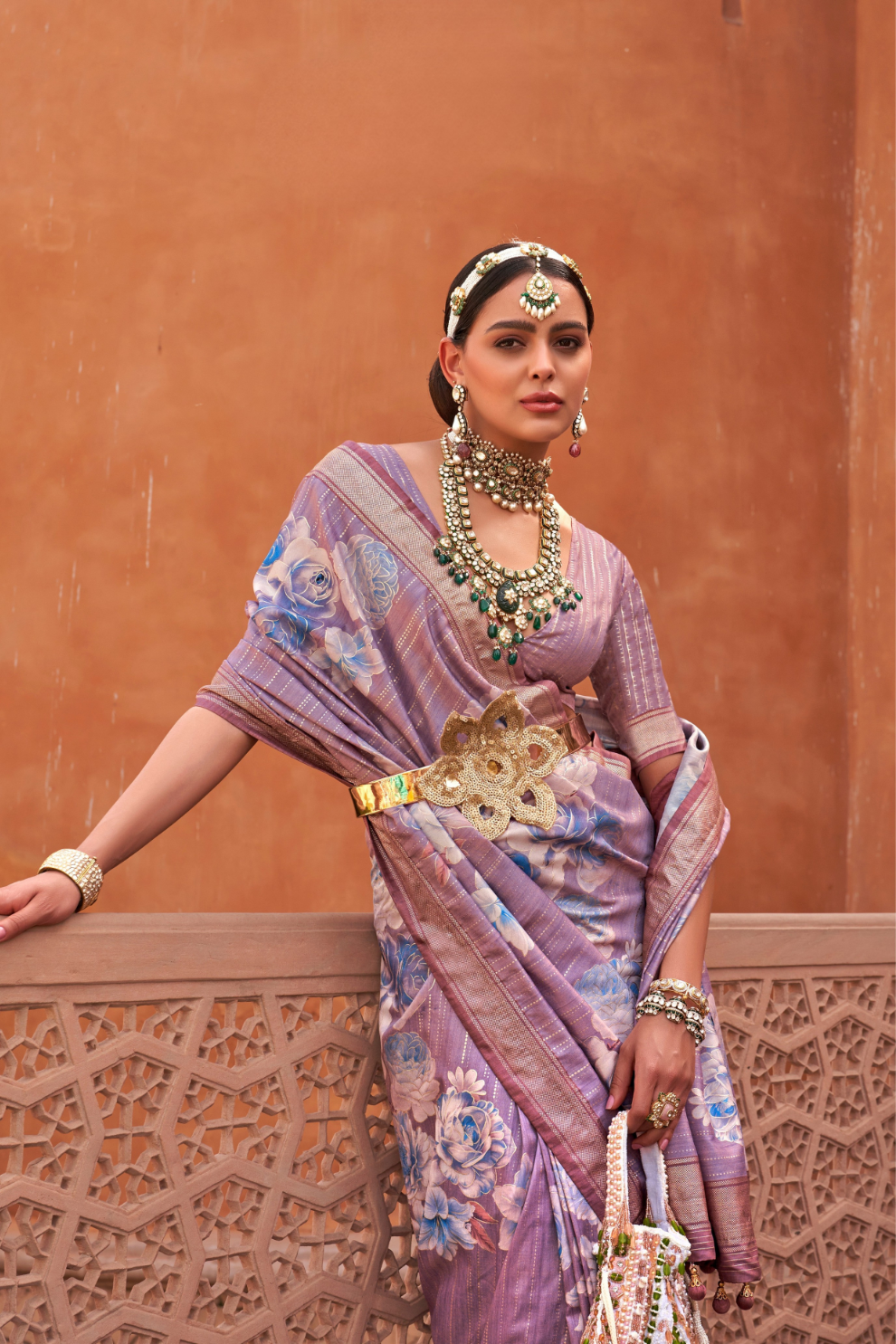 Banarasi Printed Silk Saree with Traditional Zari Highlights