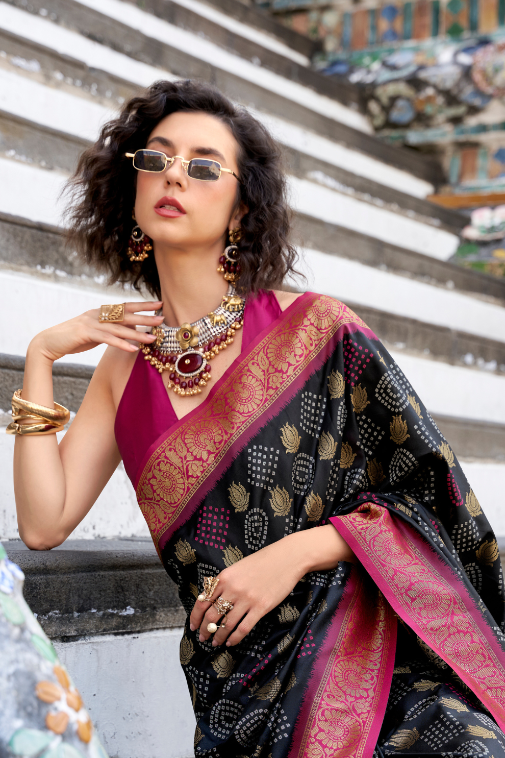 Soft Banarasi Bandhani Silk Saree with Traditional Weaving - LaVante Fashion