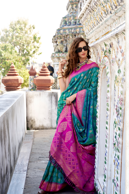 Soft Banarasi Bandhani Silk Saree with Traditional Weaving - LaVante Fashion